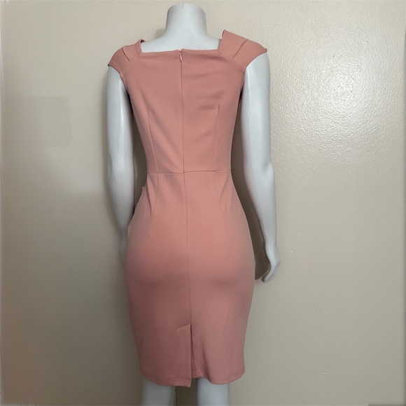 Miusiol mauve pink ruched side short sleeve midi dress with back slit - Picture 3 of 11